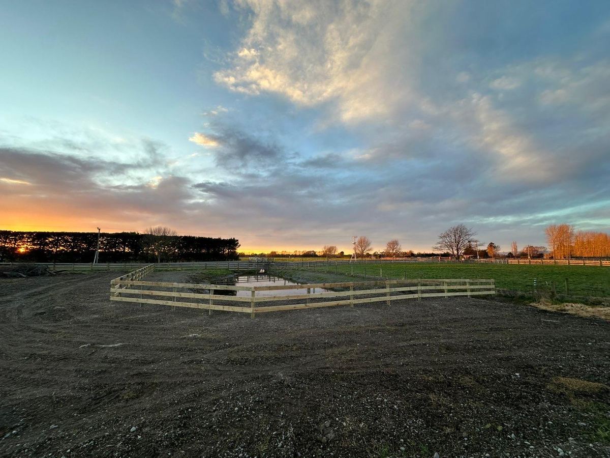 New post and rail fencing enclosing a paddock